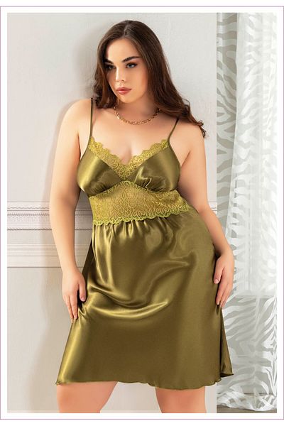 DynamicLeggings Lace Satin Large Size Nightgown with Cord Hanger4036