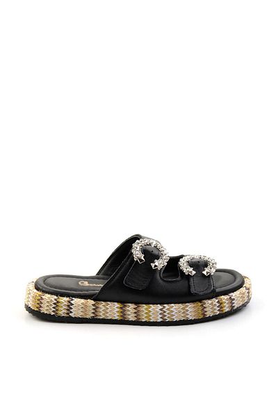 Bambi Black Leather Women's Slippers K04991060203