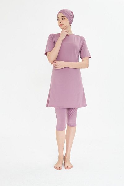 Fantasy Short Sleeve Lycra Semi-Closed Hijab Swimsuit Pink 3484-P