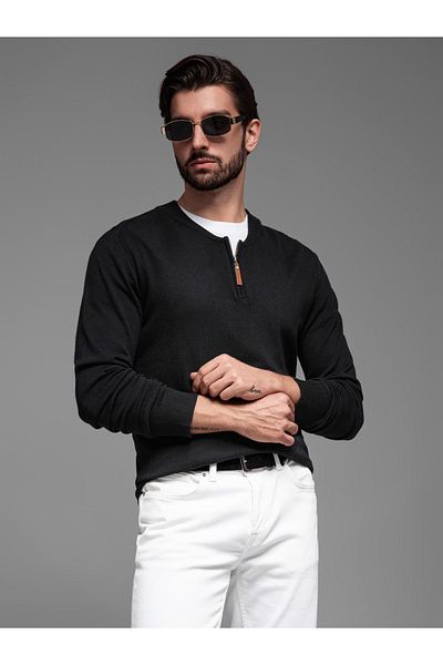 OMBRE Herrenpullover mit Viskose und breitem Ausschnitt - schwarz V2 OM-SWZS-0124 XXL
