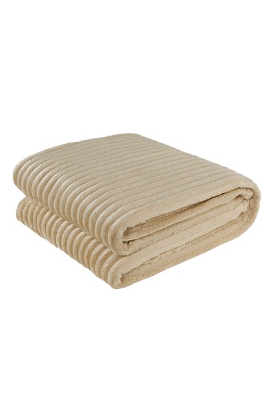 Dormitio Soft flannel blanket with ribbed texture, 150x200 cm, 280gsm, Beige