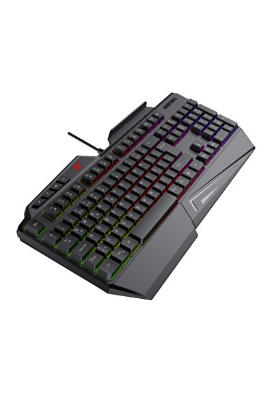 Havit Gamenote KB488L RGB Aydınlatmalı Oyuncu Klavyesi - Telefon Tutuculu - Türkçe Q