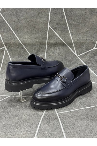 NYZ Navy Blue Genuine Leather Buckle Eva Sole Shoes