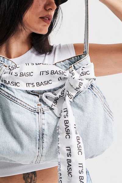 its basic Snow Color 3w4-27 Geantă din denim cu curea și eșarfă detaliată de buzunar
