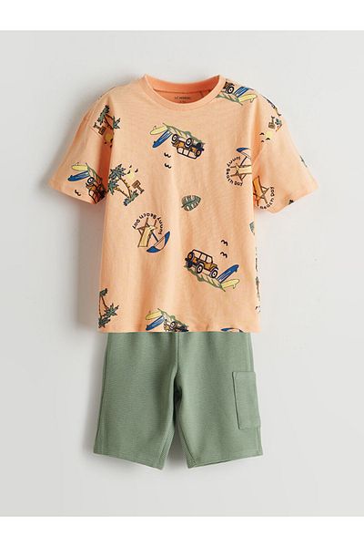 LC Waikiki Standard Pattern 100% Cotton Combed Fabric Baby Boy T-Shirt and Shorts 2-Piece Set