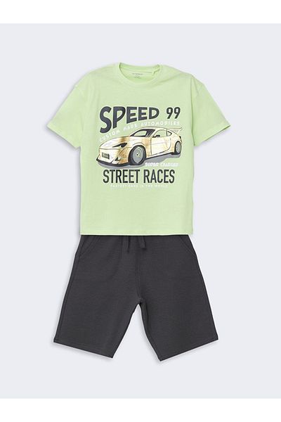 LC Waikiki Standard Pattern 100% Cotton Combed Fabric Baby Boy T-Shirt and Shorts