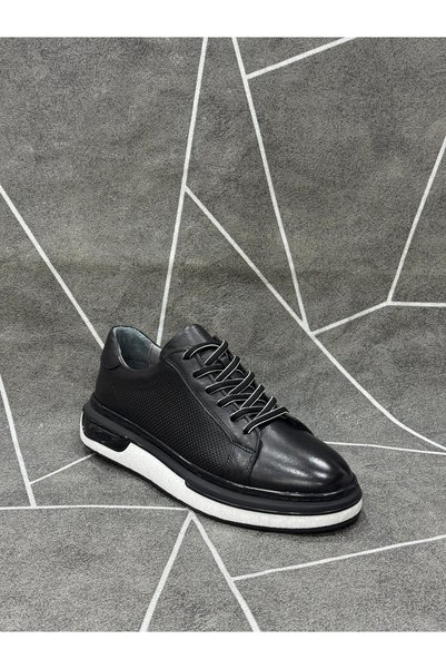 NYZ Black Genuine Leather Imported Sole Lace-Up Sneaker Shoes