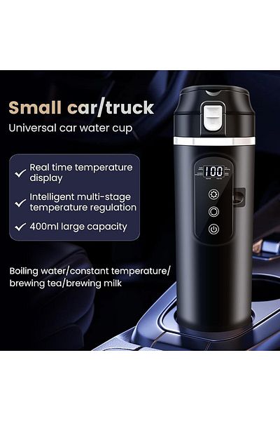 OEM Fierbător electric portabil pentru mașină, fierbere rapidă, anti-scurgere, 400 ml, menține cald, pentru călătorii, negru