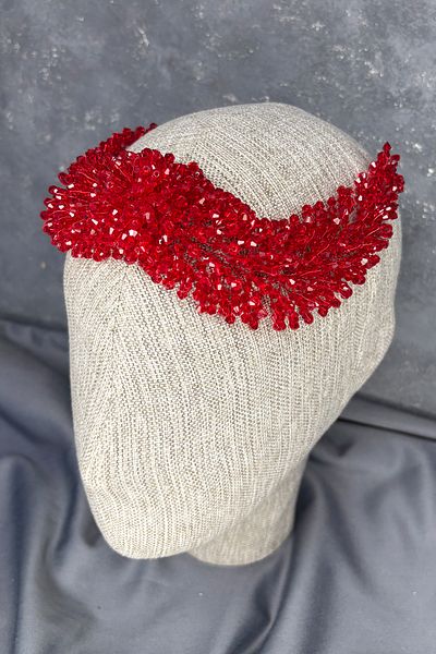 Hayalperest boncuk Accesoriu pentru păr de mireasă dens cu mărgele Diamira Roșu