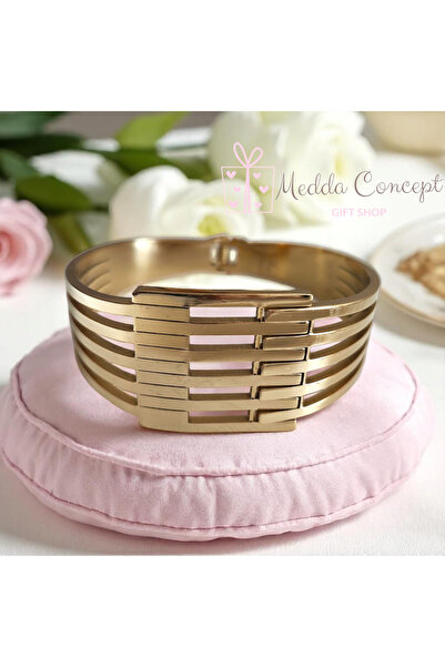 MEDDA CONCEPT Gold Color Rib Clamp Steel Bracelet