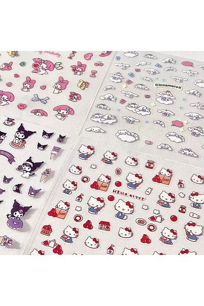 Miniso 3 sets Cartoon Sanrio PVC sticker for girls, Kuromi, Hello Kitty, children's hand account, Guka stic