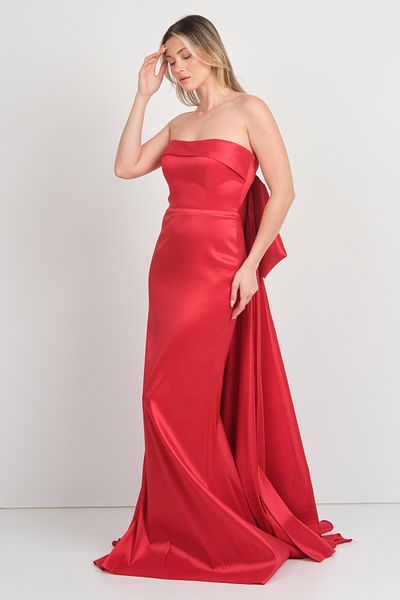 ÖMÜR INN Ömür Inn Women's Strapless Bow and Tail Detail Evening Dress 4244 Red