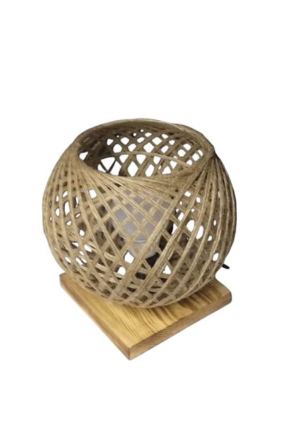 TEKAY AYDINLATMA Jute Thread Knitted Head Lamp with Wooden Base Lamp Including 9 W.Bulb