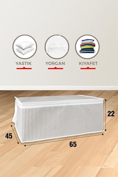 by ballı biocotton Underbed Organizer Set of 3 22X45X65 Large Size Zippered Stylish Design