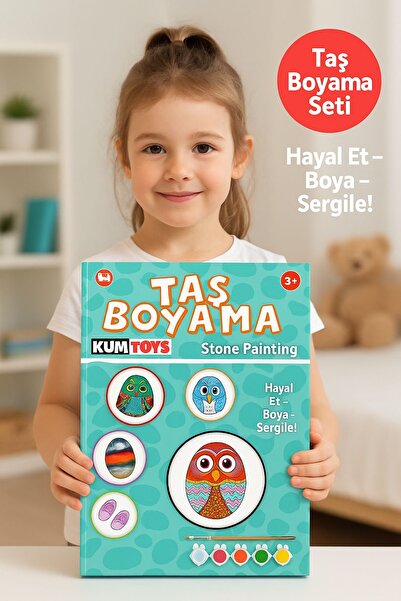 TOYFEST Taş Boyama Seti- Doğal Taşlar-Akrilik Boya-Fırça-Ahşap Hepsi Bir Arad...