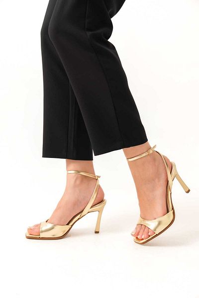 Lolita Love Shoes Mady Metallic Gold Ankle Strap High Heeled Shoes