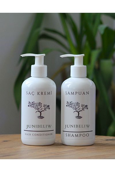 junibeliw Set de 2 sticle din plastic alb, sticle de șampon pentru balsam de păr cu mica, 2x250 ml