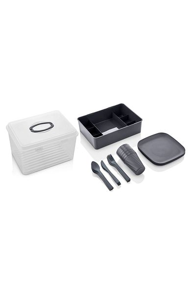 decorev 33 Piece Picnic Set with Organizer and Transport Box for 6 People in Gray Color