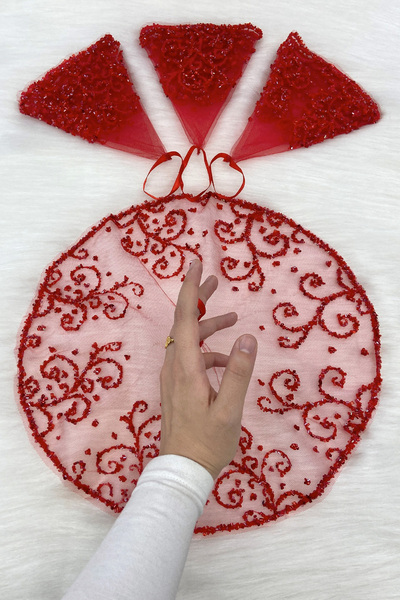 ZEYMERADE منديل العريس الأحمر للعروس، خرز زجاجي كريستالي، هينا هالاي لحفلات ا...