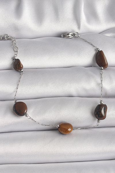 NEZADE STORE 316L Steel Silver Color Chain Brown Natural Stone Model Women's Bracelet