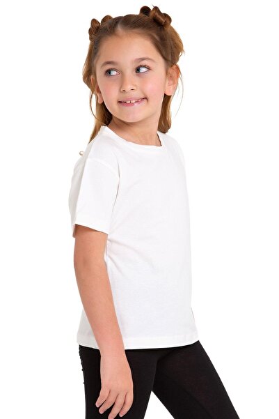 zepkids Crew Neck Short Sleeve Unprinted Ecru Color Girl's Tshirt