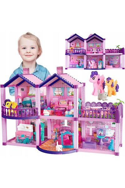 Smart Vibe Dollhouse, KinderVibe, 2 Levels, with 6 Rooms, Terrace and Balcony, Includes Furniture, 2