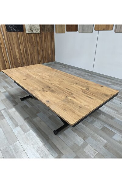 SEHPAM AKILLI Yan Baştan Açılır Akıllı Yemek Masası Oval Mdf Tabla Alt Mekanizma Metal Siyah Renk