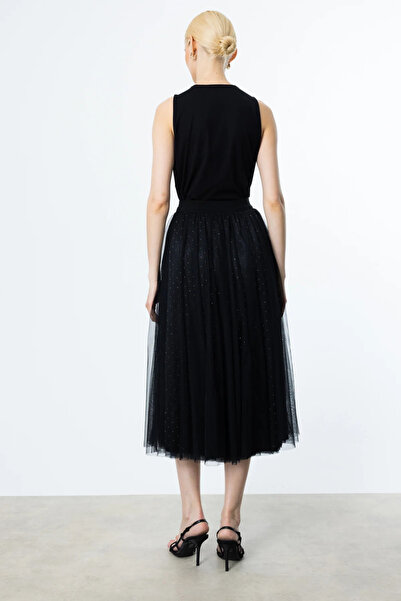 Ekol Women's Self-Patterned Tulle Skirt 1526 Dark Navy Blue