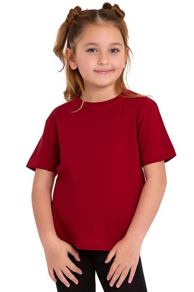 zepkids Crew Neck Short Sleeve Unprinted Burgundy Color Girl's Tshirt