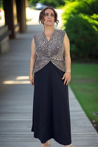 yagmurberen Kruvaze Cut Pul Paillettes Detailled Flare Cut Double Crepe Skirt Plus Size Evening Dress