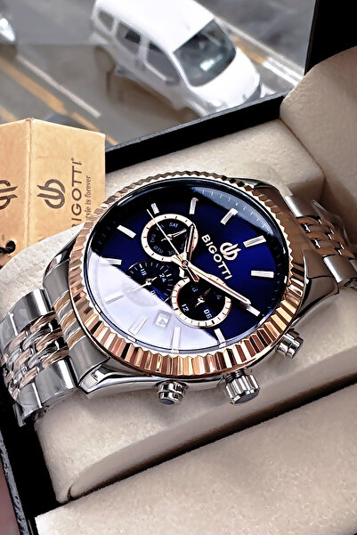 Bigotti Special Boxed 5 Atm Waterproof Men Wristwatch Rose Gumus Steel Band + Gift Bracelet Bme2027C4