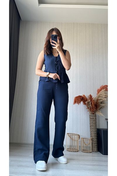 ButikNo35 Navy Blue Muslin Fabric Set