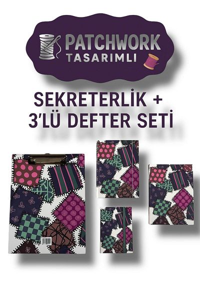 madam gold 🧵   Patchwork Designed Secretary + 3-Piece Notebook Set Colorful