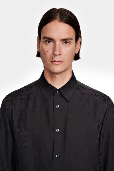 LOUIS GABRIEL NOUCHI CĂMAȘĂ CLASICĂ DIN JACQUARD CU BRODATĂ - - NEGRU, M