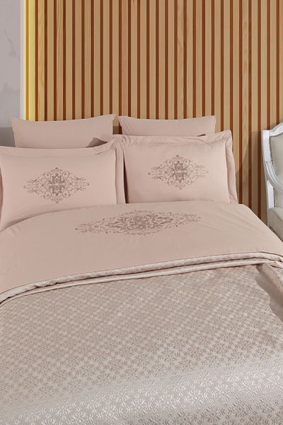 Sevim Tivoli 8 Piece Marriage Set Pique Set Towel-Embroidered Double Bride Set-Diana-Cappuccino