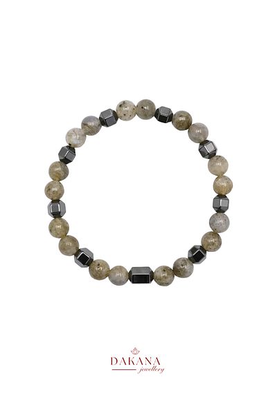 DAKANA JEWELLERY Certified 6 mm Labradorite and Gray Hematite Natural Stone Bracelet