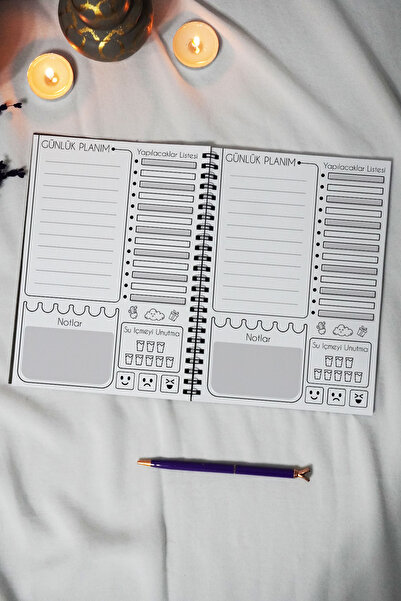 markcat A5 Music Note Patterned Black Kraft Cover Notebook - Daily Planner - 45 Sheets (90 Pages) 15X21 cm