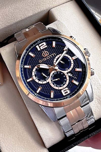 Bigotti Special Boxed 5 Atm Waterproof Men Wristwatch Rose Gumus Steel Band + Gift Bracelet Bme2027C4