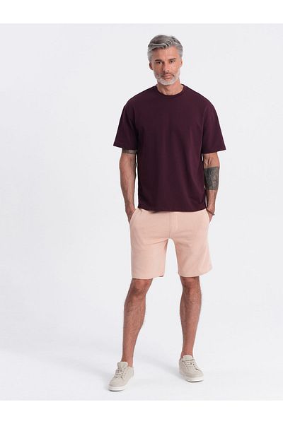 OMBRE Herren-Strickshorts mit Kordelzug und Taschen - Puderrosa V11 OM-SRBS-0139 M
