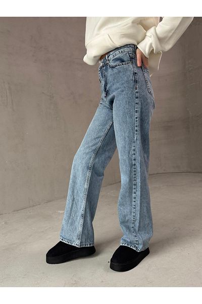 Cappmoda Jean-08127 Ice Blue Denim Fabric High Waist Palazzo Jean