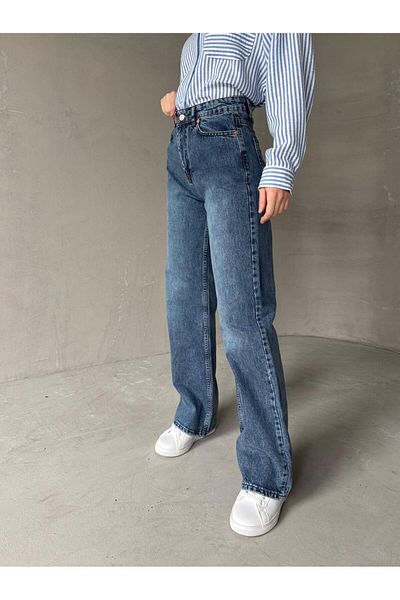Cappmoda Jean-08127 Blue Denim Fabric High Waist Palazzo Jean