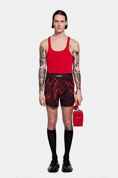 LOUIS GABRIEL NOUCHI MARBLING PRINT BERMUDA SHORTS - LOUIS GABRIEL NOUCHI - RED, L