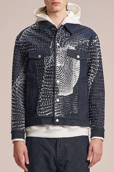 HARRISON WONG Jachetă din denim cu broderie 3D vectorială - - XL, albastră