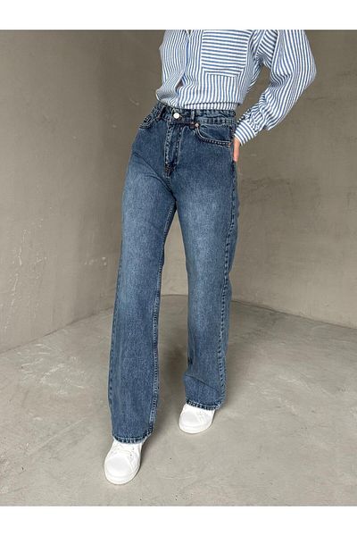 Cappmoda Jean-08127 Blue Denim Fabric High Waist Palazzo Jean