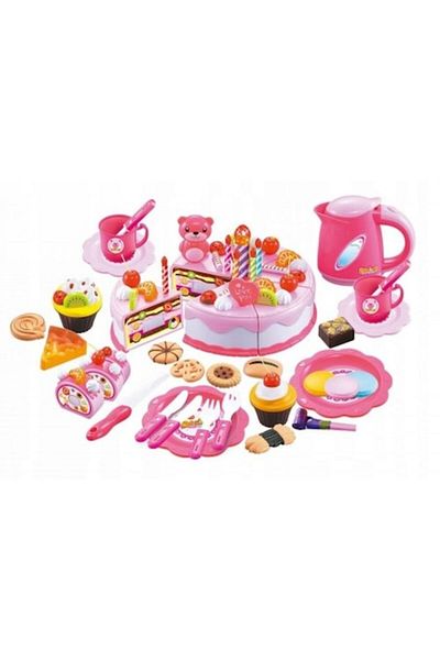 indiggo Toy birthday cake with velcro, cutting knife, lights, cups, 80 pieces