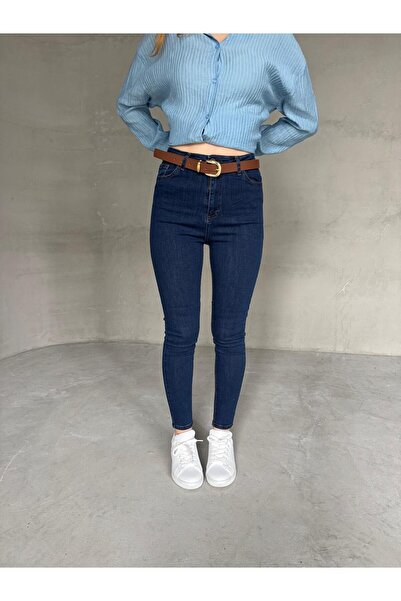 Cappmoda Jean-08126 Dark Blue High Waist Lycra Skinny Jean