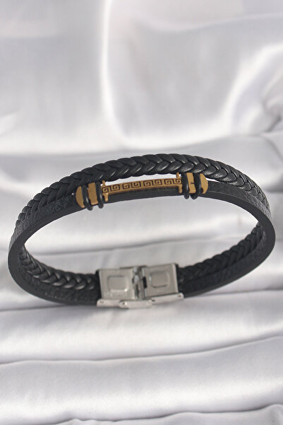 CT STONES 316L Steel Gold Color Zigzag Embroidered Accessorized Double Row Tw...