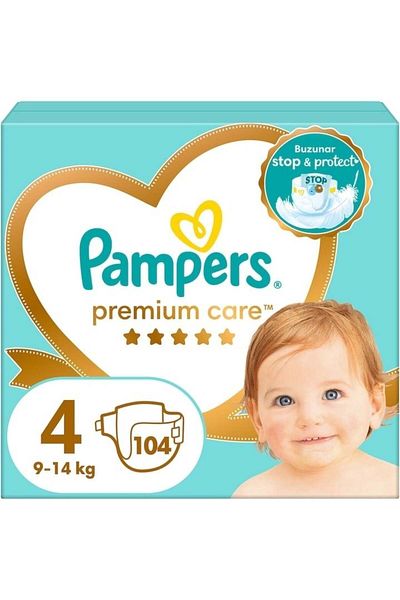 Pampers Scutece Premium Care Mega Box Mărimea 4, 9-14 Kg, 104 Bucăți