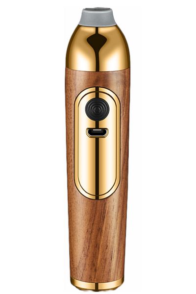 Influential Tech Premium walnut ashtray w/ USB lighter, 3 sleeves, anti-ash, for travel/home/office/car, gold