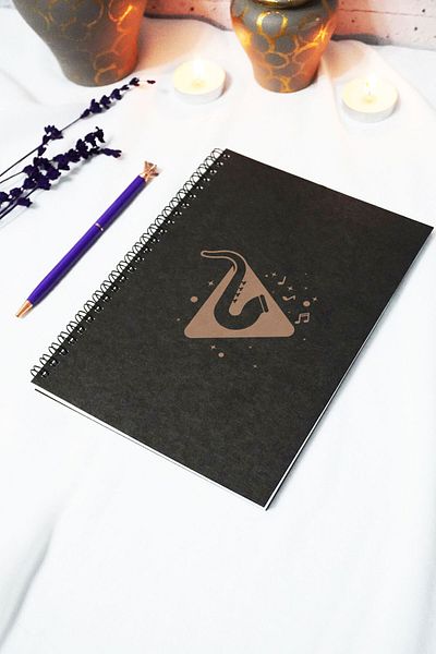 markcat A5 Music Themed Black Kraft Cover Notebook - Unlined Notebook - 60 Sheets (120 Pages) 15X21 cm